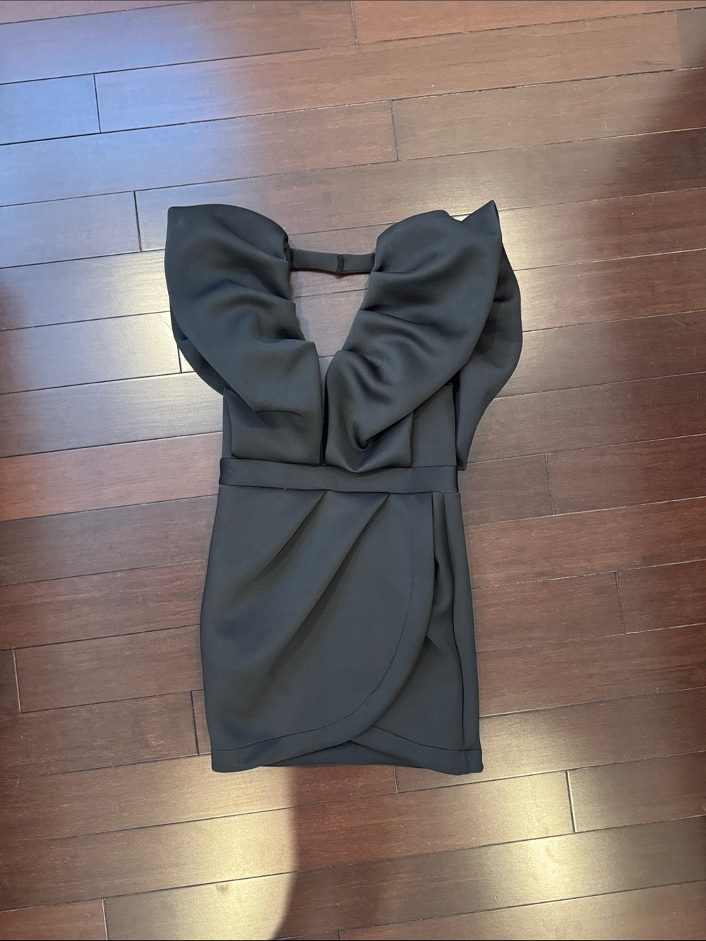 Black Ruffled Deep V-Neck Women’s Mini Dress